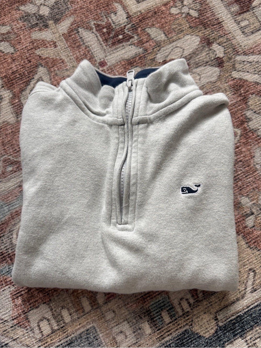 Vineyard Vines Light Gray Half-Zip Pullover with Navy Whale
